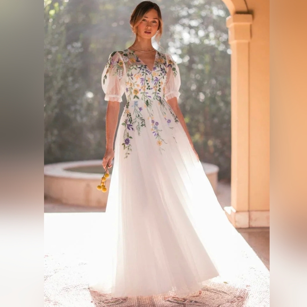 Jessakae Alba Dress Floral Embroidered White Dress Wedding